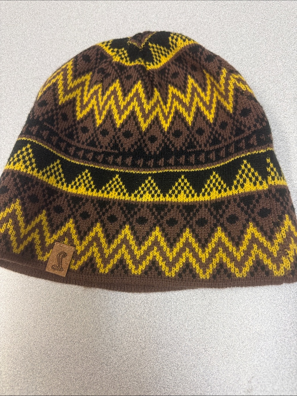 Ouray Sportswear Cobra Fair Isle‎ Knit Beanie Brown Yellow Black
